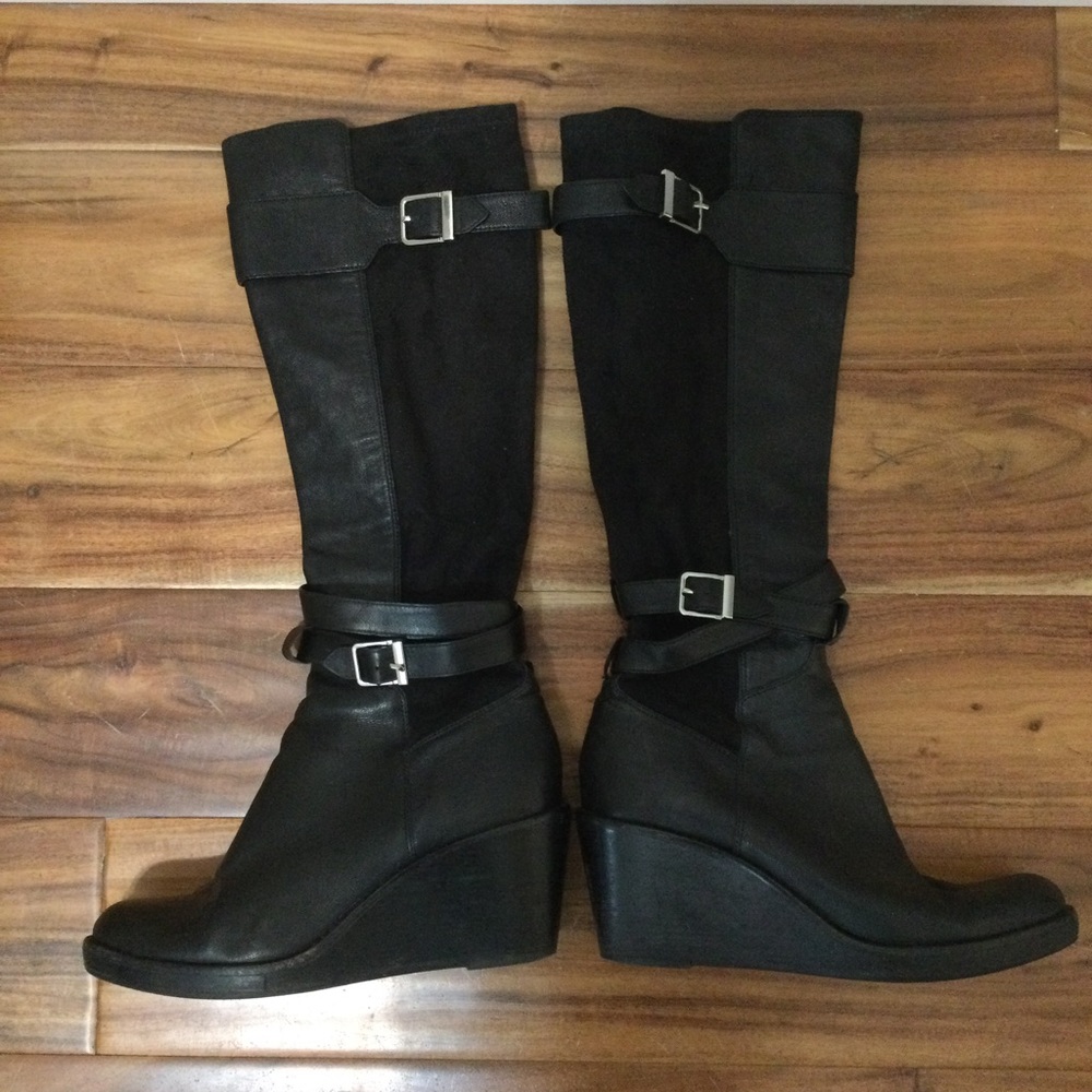 COLE HAAN x NIKE AIR leather & suede boots 8.5 B knee high wedge heel buckle